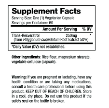 Raw Nutritional Pure Trans-Resveratrol Nutrition Fact Panel