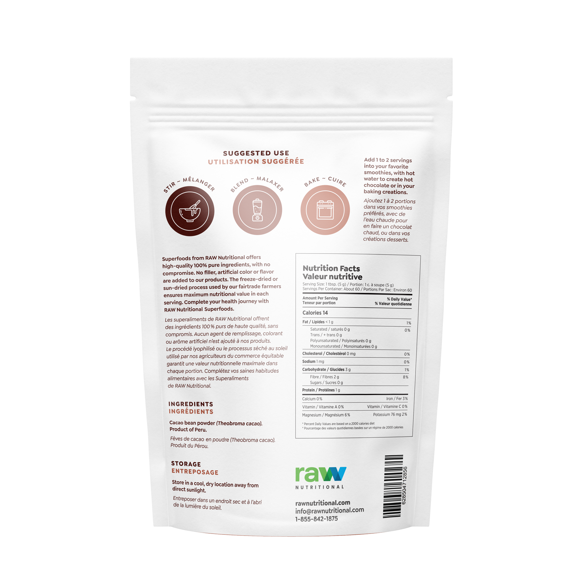 Cacao Powder - 100% Pure - RAW Nutritional