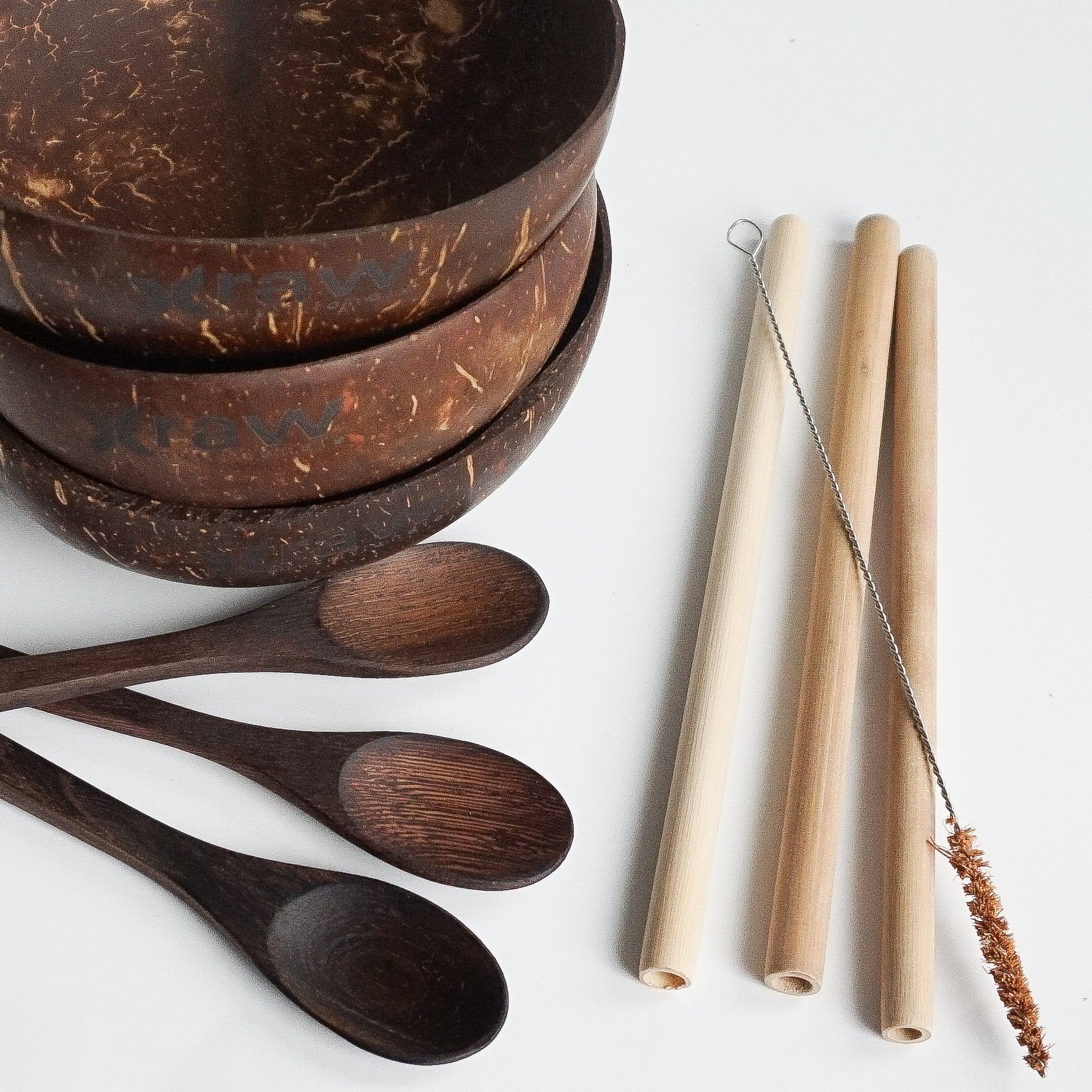 Eco-Friendly Pack or Bowl, Spoon, Straw and cleaning brush 